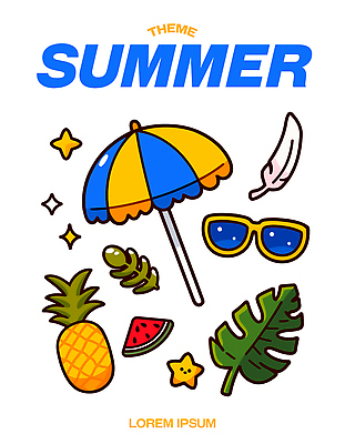 디자인 컬러 과일 일러스트 자연 휴가 열대 수박 이벤트 그래픽 여름 여름휴가 파라솔 상품 파인애플 즐거움 감성 테마 국내일러스트 AI파일 계절 감정 컨셉 열대과일 생태계 파일형식 벡터 여름_계절