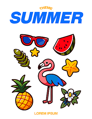 식물 디자인 꽃 컬러 일러스트 자연 열대 수박 해변 장식 여름 여름휴가 선글라스 플라밍고 파인애플 즐거움 창의성 테마 국내일러스트 AI파일 계절 감정 안경 바다 과일 조류 휴가 열대과일 생태계 파일형식 벡터 여름_계절