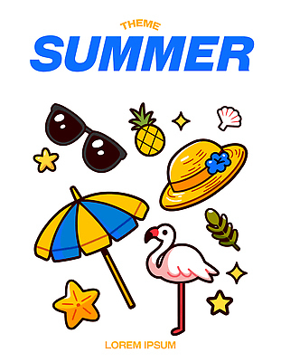 모자 패션 별 컬러 일러스트 물놀이 휴가 여름방학 취미 그래픽 장식 여름 바캉스 선글라스 햇빛 플라밍고 파인애플 즐거움 테마 국내일러스트 AI파일 자연요소 잡화 계절 감정 안경 과일 놀이 조류 방학 태양 열대과일 파일형식 벡터 여름_계절