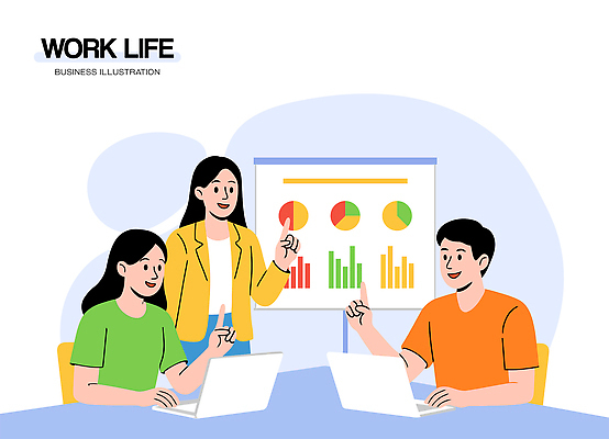 일러스트 회의 협력 아이디어 직장 기술 설명 비즈니스라이프 사무실 성장 프레젠테이션 분석 소통 프로젝트 국내일러스트 AI파일 라이프스타일 컨셉 회사 비즈니스 모션 파일형식 벡터