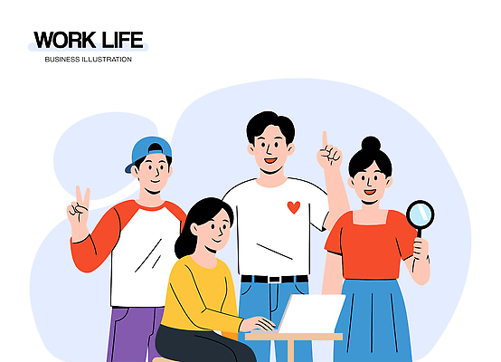 일러스트 협력 아이디어 일상 비즈니스라이프 컴퓨터 사무실 모임 직장인 목표 결과 토론 동료 모던 기획 소통 혁명 국내일러스트 AI파일 직업 라이프스타일 컨셉 비즈니스 관계 라이프 전자제품 파일형식 벡터