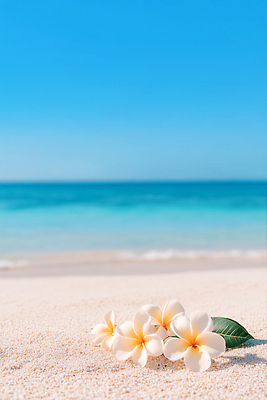 JPG 편집이미지 꽃 여유 모래 바다 여행 자연 하늘 휴식 풍경 해변 여름 햇빛 제주도 평화 플루메리아 뷰티풀 편집실사 AI포토 AI콘텐츠 식물 계절 감정 컨셉 한국 태양 CG 생태계 파일형식