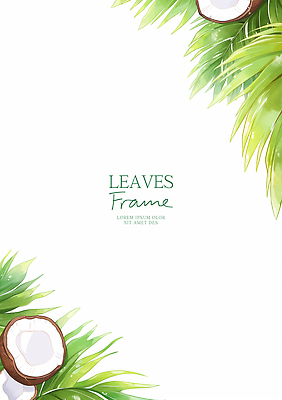 PSD 식물 템플릿 백그라운드 잎 자연 열대 수채화 프레임 장식 여름 신선 열대식물 그림 코코넛 이미지템플릿 계절 과일 생태계 파일형식