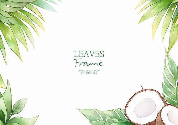 PSD 식물 템플릿 디자인 백그라운드 잎 자연 열대 수채화 장식 여름 신선 테두리 코코넛 뷰티풀 생동감 이미지템플릿 계절 과일 생태계 파일형식