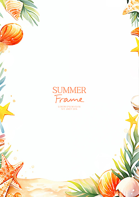 PSD 식물 템플릿 디자인 별 바다 컬러 자연 조개 생물 프레임 장식 여름 수중 비어있는 이미지템플릿 자연요소 계절 어패류 생태계 파일형식