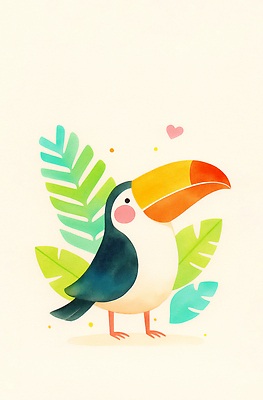 JPG 식물 동물 디자인 행복 예술 일러스트 자연 조류 열대 풍경 귀여움 그리기 열대우림 생태계 색채 큰부리새 테마 아기자기 국내일러스트 AI일러스트 AI콘텐츠 감정 컨셉 모션 숲 파일형식