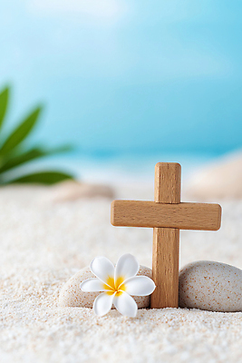 JPG 나무 식물 편집이미지 꽃 바다 십자가 자연 휴식 해변 여름 모래사장 평화 고요 심플 조화 뷰티풀 편집실사 AI포토 AI콘텐츠 계절 컨셉 CG 생태계 파일형식