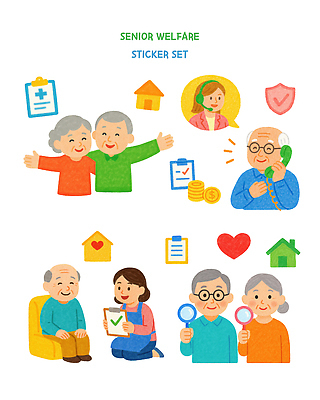 PSD 캐릭터 행복 감정 스티커 일러스트 의학 가족 모션 커뮤니케이션 주택 건강 관리 생활 금융 정보 상담 노인복지 소통 지원 참여 헬프 국내일러스트 일러캐릭터 컨셉 관계 건물 경제 도움 복지 파일형식