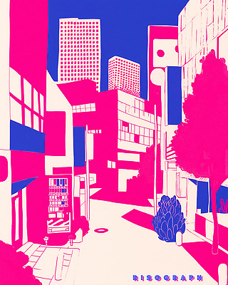 PSD 분홍색 야경 일러스트 거리 거리풍경 풍경 여러명 건물 일상 마을 흰색 도시 대도시 통행 밝은색 자판기 경관 국내일러스트 건축물 컬러 다수 사람 라이프 야간 파일형식 풍경_경치