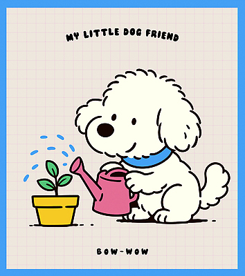 식물 동물 캐릭터 화분 백그라운드 일러스트 놀이 일상 파란색 반려동물 노란색 귀여움 물뿌리개 강아지 즐거움 물주기 애니메이션 미니멀 국내일러스트 일러캐릭터 AI파일 감정 컬러 컨셉 모션 라이프 개 파일형식 벡터