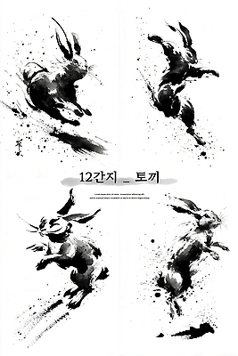 JPG 동물 한국전통 전통 디자인 문화 예술 선 일러스트 모션 자연 흑백 십이지신 표현 토끼 그림 역동적 민속 스플래쉬 국내일러스트 AI일러스트 AI콘텐츠 컨셉 포유류 한국 촬영기법 반려동물 생태계 파일형식