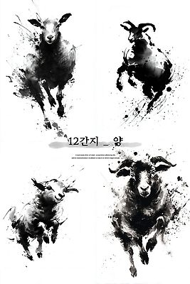 JPG 동물 디자인 전통문화 예술 농업 일러스트 수채화 한국 검은색 흰색 십이지신 표현 양 그림 작품 긍정적 국내일러스트 AI일러스트 AI콘텐츠 전통 감정 산업 아시아 문화 컬러 포유류 미술 파일형식