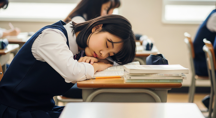 JPG 편집이미지 학생 여학생 교육 교실 학교 수업 휴식 피곤 학습 교사 잠 분위기 집중 책상 조용 의료성형뷰티 편집실사 AI인물포토 AI콘텐츠 직업 여자 가구 컨셉 CG 파일형식 AI포토