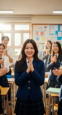 JPG 편집이미지 학생 옷 교육 교실 학교 청소년 졸업식 웃음 친구 학습 기쁨 축하 그룹 박수 순간 의료성형뷰티 편집실사 AI인물포토 AI콘텐츠 감정 컨셉 졸업 관계 표정 사람 손짓 CG 파일형식 AI포토