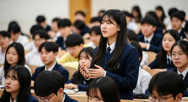 JPG 편집이미지 학생 교육 교실 수업 커뮤니케이션 대화 학습 발표 분위기 강의 질문 집중 의견 참여 의료성형뷰티 편집실사 AI인물포토 AI콘텐츠 컨셉 학교 말하기 CG 파일형식 AI포토