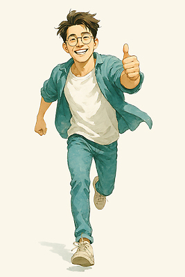 PSD 옷 남자 포즈 일러스트 모션 표정 미소 웃음 손짓 청춘 달리기 운동 활발 기쁨 에너지 청바지 즐거움 긍정 스타일 국내일러스트 감정 컨셉 바지 건강 사람 파일형식