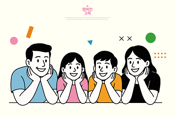 도형 행복 컬러 포즈 의자 일러스트 가족 관계 커뮤니케이션 함께함 사랑 미소 웃음 여러명 장식 찡그림 분위기 긍정적 동심 국내일러스트 AI파일 감정 가구 다수 컨셉 표정 사람 파일형식 벡터