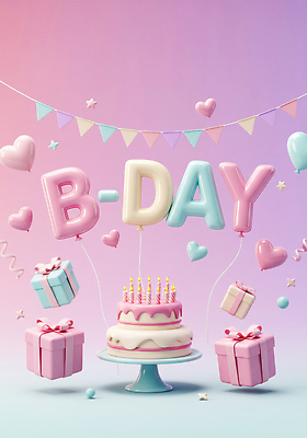 JPG 편집이미지 기념일 어린이 컬러 백그라운드 선물 사랑 장식 파티 케이크 하트 축하 생일파티 생일 풍선 편집3D AI컴퓨터그래픽 AI콘텐츠 모양 감정 컨셉 디저트 사람 이벤트 3D 파일형식