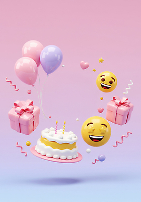 JPG 편집이미지 디자인 컬러 선물 장식 파티 케이크 기쁨 축하 생일파티 생일 유머 즐거움 풍선 애니메이션 이모티콘 편집3D AI컴퓨터그래픽 AI콘텐츠 기념일 감정 컨셉 디저트 이벤트 3D 파일형식