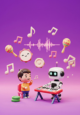 JPG 편집이미지 감정 어린이 악기 음악 컬러 연주 기술 무대 화려 로봇 즐거움 애니메이션 리듬 창의성 상호작용 편집3D AI컴퓨터그래픽 AI콘텐츠 컨셉 문화예술 사람 3D 파일형식