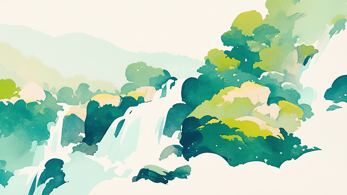 JPG 여유 예술 일러스트 자연 생명 바람 산 풍경 초록색 물 반사 평화 폭포 흐름 숲속 숲 조화 수원 국내일러스트 AI일러스트 AI콘텐츠 자연요소 감정 컬러 컨셉 날씨 생태계 경기도 파일형식