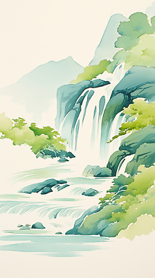 JPG 식물 예술 컬러 일러스트 자연 생명 산 풍경 강 평화 고요 폭포 흐름 조화 뷰티풀 풍경화 경관 국내일러스트 AI일러스트 AI콘텐츠 컨셉 그림 생태계 파일형식