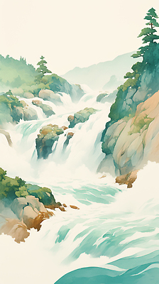 JPG 나무 물결 여행 일러스트 자연 하늘 휴식 산 풍경 초록색 물 평화 계곡 소리 폭포 흐름 안개 바위 조화 뷰티풀 국내일러스트 AI일러스트 AI콘텐츠 자연요소 식물 컬러 컨셉 날씨 돌_바위 생태계 파일형식