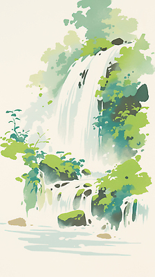 JPG 식물 디자인 일러스트 자연 풍경 세로 초록색 여름 파란색 평화 폭포 흐름 시원함 그림 뷰티풀 수원 국내일러스트 AI일러스트 AI콘텐츠 계절 컬러 컨셉 생태계 경기도 파일형식