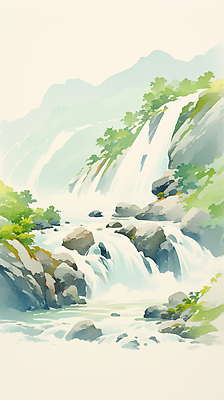 JPG 식물 일러스트 자연 생명 아침 휴식 산 풍경 물 일출 환경 계곡 소리 고요 폭포 상쾌 산수화 뷰티풀 국내일러스트 AI일러스트 AI콘텐츠 주간 자연요소 감정 컨셉 노을 동양화 생태계 파일형식