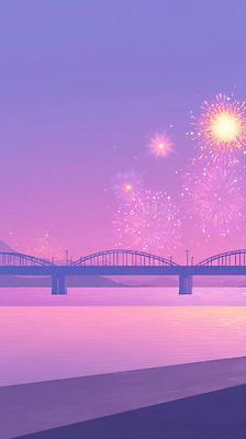 JPG 감정 일러스트 하늘 불꽃 휴식 폭죽 풍경 이벤트 물 여름 반사 노을 축제 화려 저녁 강가 뷰티풀 색감 가교 국내일러스트 AI일러스트 AI콘텐츠 자연요소 건축물 계절 컨셉 불 강 야간 파일형식