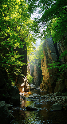 JPG 편집이미지 여유 자연 산 풍경 물 여름 햇빛 계곡 맑음 산책 흐름 바위 숲 조화 편집실사 AI포토 AI콘텐츠 자연요소 계절 감정 컨셉 날씨 휴식 태양 돌_바위 CG 생태계 파일형식