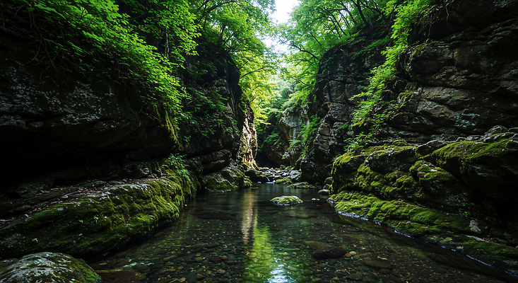JPG 나무 편집이미지 자연 아침 이끼 풍경 물 강 평화 계곡 바위 수면 숲 생태계 조화 편집실사 AI포토 AI콘텐츠 주간 자연요소 식물 컨셉 돌_바위 CG 파일형식