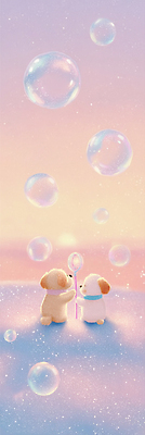 JPG 행복 두마리 일러스트 상상 놀이 사랑 친구 귀여움 일몰 거품 표현 분위기 강아지 파스텔 애니메이션 가벼움 상호작용 국내일러스트 AI일러스트 AI콘텐츠 감정 컨셉 2 관계 학용품 반려동물 노을 개 무게 파일형식