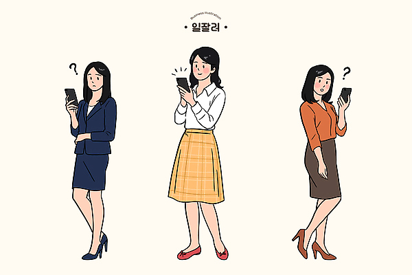 옷 여자 패션 일러스트 비즈니스 모션 커뮤니케이션 대화 정장 턱시도 일상 캐주얼 스마트폰 치마 사무실 모던 고민 블라우스 스타일 국내일러스트 AI파일 감정 상의 하의 말하기 사람 라이프 핸드폰 스마트기기 파일형식 벡터