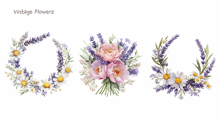 식물 디자인 꽃 컬러 꽃다발 패턴 일러스트 자연 수채화 장식 정원 빈티지 오브젝트 그림 데이지 조화 라벤더 모란 뷰티풀 스타일 국내일러스트 AI파일 컨셉 무늬 허브 생태계 파일형식 벡터