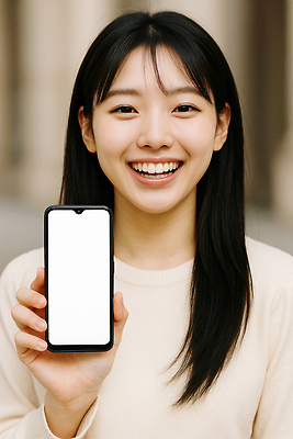 JPG 편집이미지 손 여자 포즈 미소 웃음 사람 일상 스마트폰 사진촬영 기쁨 의료성형뷰티 편집실사 AI인물포토 AI콘텐츠 감정 표정 라이프 신체부위 핸드폰 스마트기기 촬영 CG 파일형식 AI포토