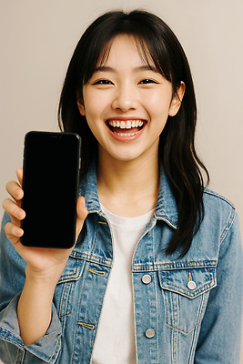 JPG 편집이미지 손 여자 행복 포즈 백그라운드 미소 스마트폰 청춘 카메라 청바지 단순화된 의료성형뷰티 편집실사 AI인물포토 AI콘텐츠 감정 컨셉 바지 표정 사람 신체부위 전자제품 핸드폰 스마트기기 CG 파일형식 AI포토