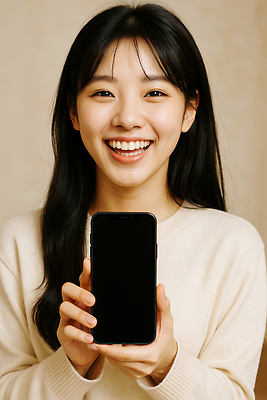 JPG 편집이미지 헤어스타일 손 옷 여자 행복 얼굴 포즈 백그라운드 미소 스마트폰 스크린 의료성형뷰티 편집실사 AI인물포토 AI콘텐츠 감정 표정 사람 신체부위 핸드폰 스마트기기 CG 파일형식 AI포토