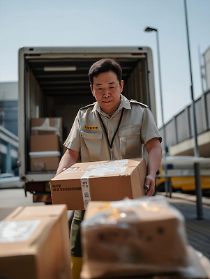 JPG 편집이미지 중년 상자 짐 운송업 작업 운반 배달원 배송 택배 물류 오후 의료성형뷰티 물류센터 편집실사 AI인물포토 AI콘텐츠 직업 산업 성인 CG 파일형식 AI포토