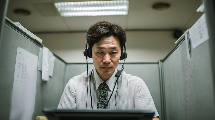 JPG 편집이미지 중년 대화 컴퓨터 사무실 헤드셋 업무 상담원 집중 상담 텔레마케팅 통화 의사소통 의료성형뷰티 편집실사 AI인물포토 AI콘텐츠 음향기기 컨셉 비즈니스 모션 말하기 성인 전자제품 헤드폰 작업 사무원 서비스업 CG 파일형식 AI포토