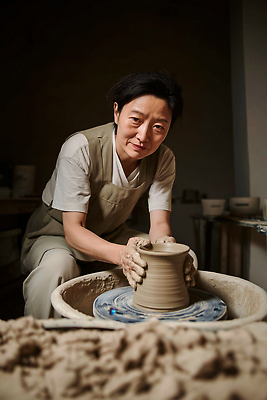 JPG 무료이미지 편집이미지 전통 여자 예술 중년 기술 흙 항아리 도자기 작업실 공예 집중 장인 조형 수공예 의료성형뷰티 편집실사 AI인물포토 AI콘텐츠 컨셉 사람 성인 취미 CG 파일형식 무료콘텐츠 AI포토