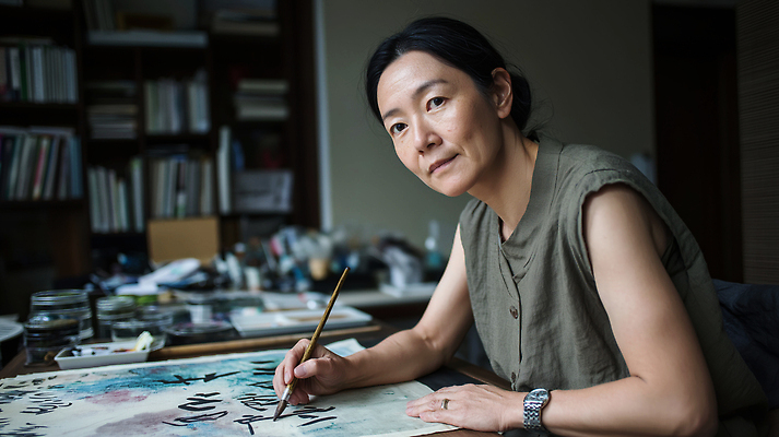 JPG 편집이미지 예술 중년 재료 수채화 한국 도구 붓 작업 작업실 집중 그림 예술가 화가 창의성 창작 의료성형뷰티 편집실사 AI인물포토 AI콘텐츠 직업 아시아 컨셉 성인 CG 파일형식 AI포토