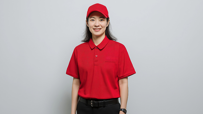 JPG 편집이미지 모자 옷 여자 중년 백그라운드 유니폼 모션 친절 직장 표정 미소 빨간색 카메라 서비스업 직원 의료성형뷰티 편집실사 AI인물포토 AI콘텐츠 직업 잡화 산업 컬러 회사 사람 성인 전자제품 CG 파일형식 AI포토