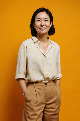 JPG 무료이미지 모델 편집이미지 여자 패션 중년 포즈 실내 표정 미소 빛 사진촬영 자신감 주머니 노란배경 의료성형뷰티 스타일 편집실사 AI인물포토 AI콘텐츠 감정 백그라운드 사람 성인 내부 노란색 촬영 CG 파일형식 무료콘텐츠 AI포토