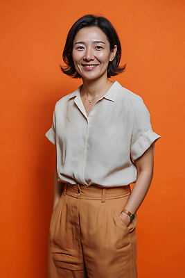 JPG 편집이미지 여자 감정 중년 포즈 백그라운드 미소 사람 주황색 표현 자신감 개성 의료성형뷰티 스타일 편집실사 AI인물포토 AI콘텐츠 컬러 표정 성인 CG 파일형식 AI포토