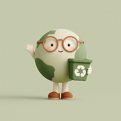 JPG 편집이미지 캐릭터 디자인 지구 상징 통 미소 초록색 귀여움 환경 재활용 보호 친환경 손흔들기 국내일러스트 편집3D AI컴퓨터그래픽 AI콘텐츠 컬러 컨셉 모션 표정 3D 파일형식