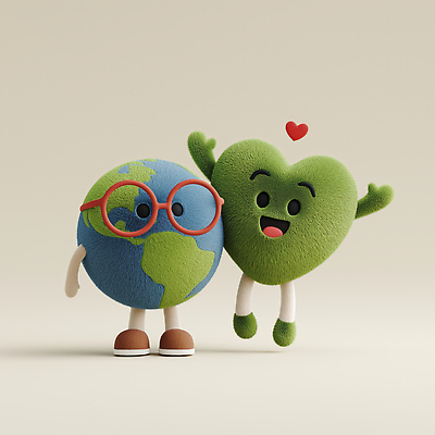 JPG 편집이미지 캐릭터 디자인 행복 감정 지구 상징 환경 하트 표현 친환경 애니메이션 소통 창의성 편집3D AI컴퓨터그래픽 AI콘텐츠 모양 컨셉 3D 파일형식