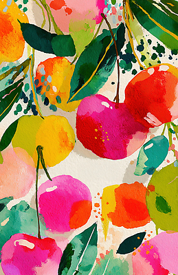 JPG 디자인 꽃 감정 예술 컬러 잎 패턴 과일 일러스트 방울토마토 자연 추상 수채화 밝음 여름 봄 조화 밝은색 상상력 국내일러스트 AI일러스트 AI콘텐츠 식물 계절 무늬 토마토 생태계 파일형식