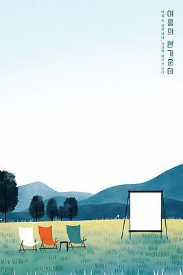 PSD 백그라운드 의자 일러스트 자연 휴식 산 풍경 초원 취미 야외 여름 친구 정원 캠핑 모임 자유 분위기 편안함 영화 청록색 상영 국내일러스트 계절 컬러 가구 컨셉 관계 레저 문화예술 감각 생태계 파일형식