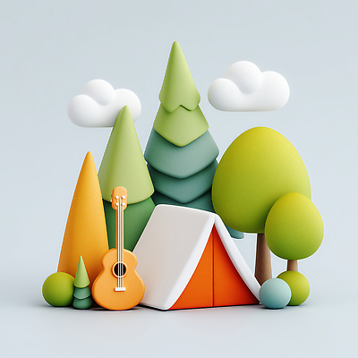 JPG 나무 편집이미지 디자인 컬러 모션 자연 놀이 휴식 풍경 여름 캠핑 미니어처 도전 기타 천막 조화 편집3D AI컴퓨터그래픽 AI콘텐츠 식물 계절 컨셉 현악기 레저 3D 모형 생태계 파일형식